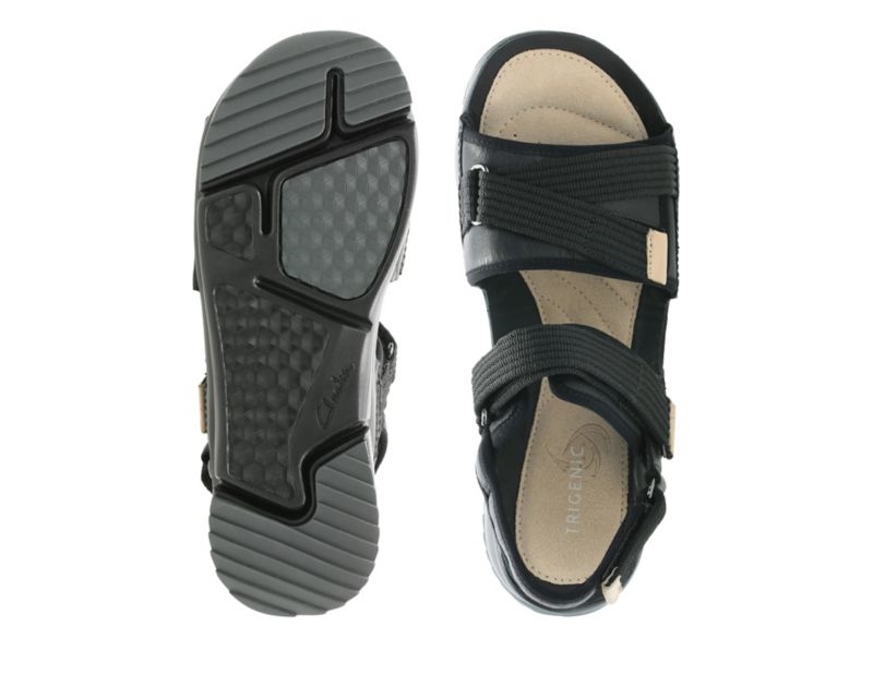 Clarks Tri Walk Flat Sandals Black Women - India N2K6159-X7