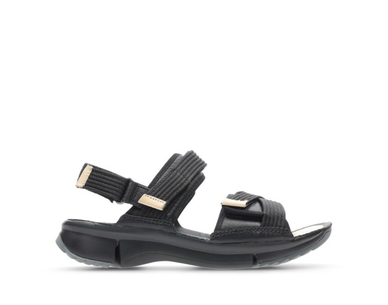 Clarks Tri Walk Flat Sandals Black Women - India N2K6159-X7