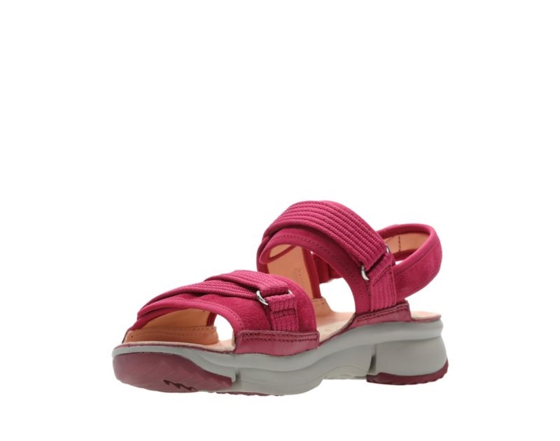 Clarks Tri Walk Sandals Flat Sandals Burgundy Women - India D7N3304-S2