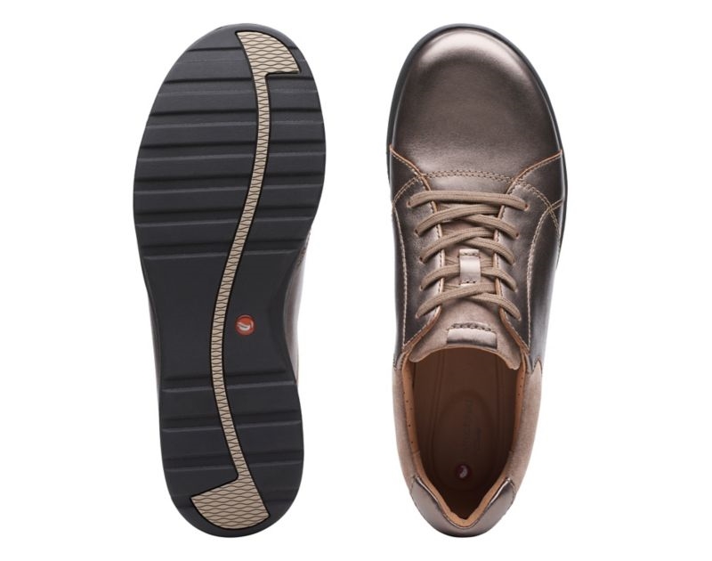 Clarks Un Adorn Lace Trainers Wide Fit Shoes Copper Metal Women - India K7X2299-A1
