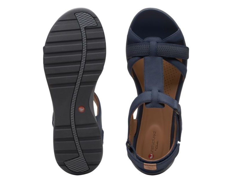 Clarks Un Adorn Vibe Flat Sandals Navy Women - India H3J8066-S3