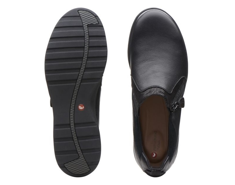 Clarks Un Adorn Zip Work Shoes Flat Shoes Black Women - India F1I8968-T0