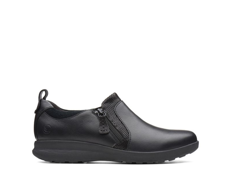 Clarks Un Adorn Zip Work Shoes Flat Shoes Black Women - India F1I8968-T0