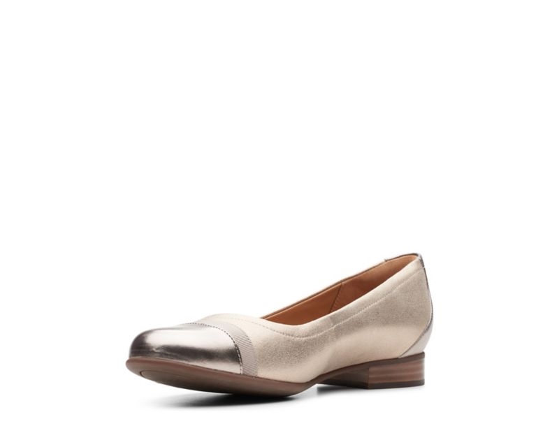 Clarks Un Blush Cap2 Flat Shoes Ballet Pumps Gold Metal Women - India H8H3043-N3