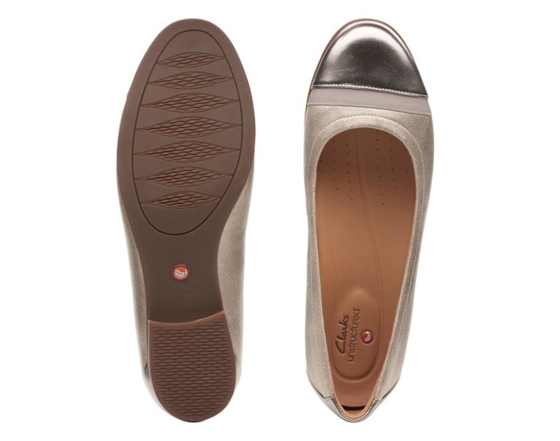 Clarks Un Blush Cap2 Flat Shoes Ballet Pumps Gold Metal Women - India H8H3043-N3