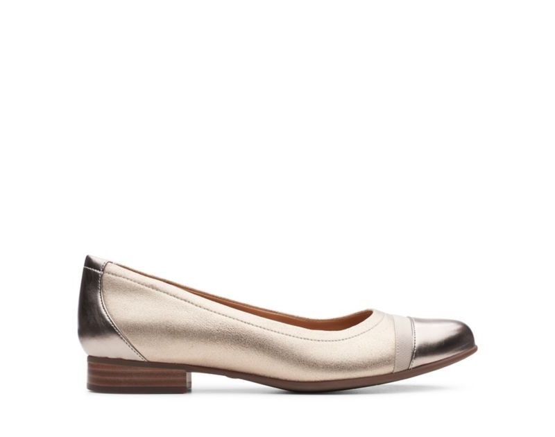 Clarks Un Blush Cap2 Flat Shoes Ballet Pumps Gold Metal Women - India H8H3043-N3