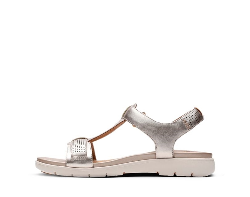 Clarks Un Haywood Flat Sandals Gold Metal Women - India A5S2339-X5