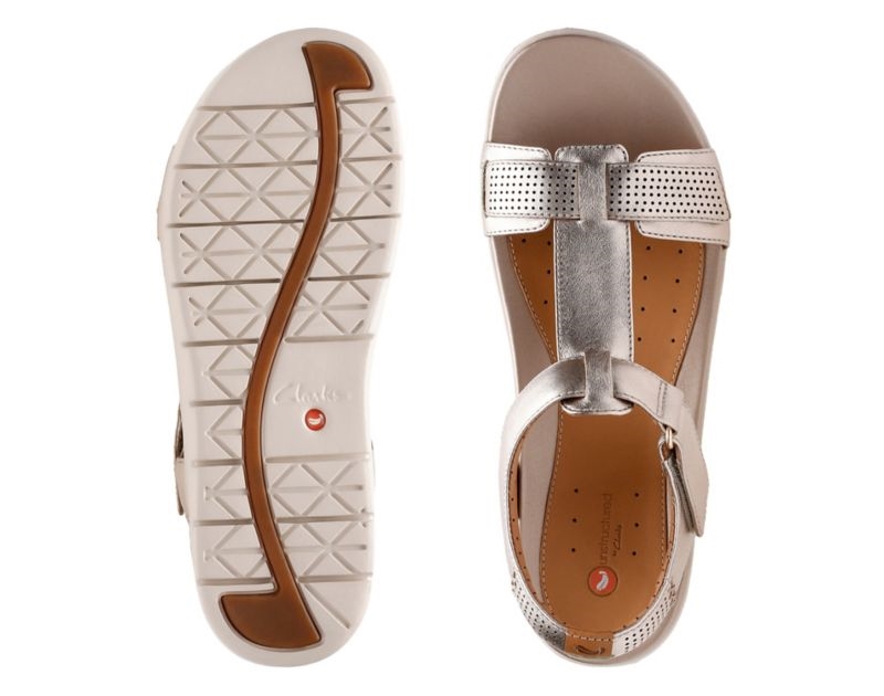 Clarks Un Haywood Flat Sandals Gold Metal Women - India A5S2339-X5