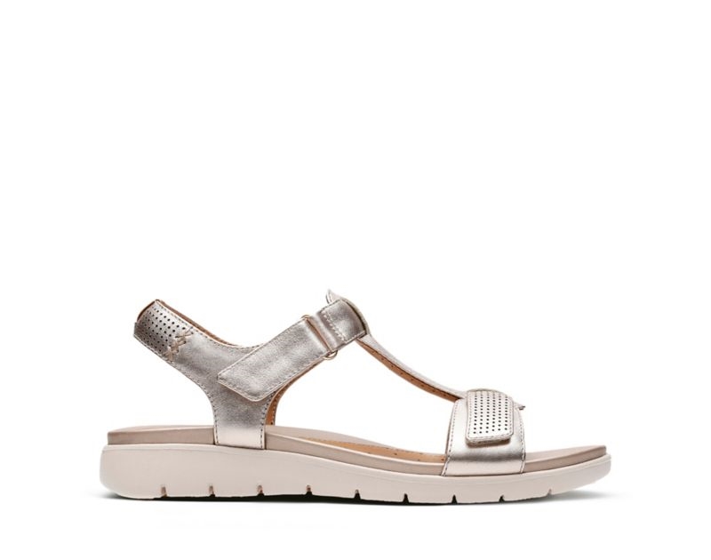 Clarks Un Haywood Flat Sandals Gold Metal Women - India A5S2339-X5