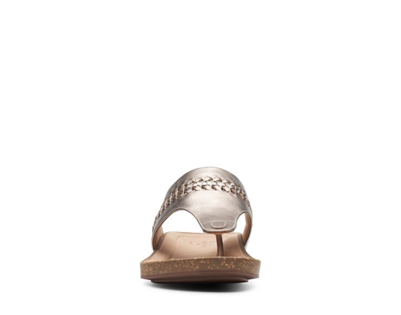 Clarks Un Perri Vibe Flat Sandals Gold Metal Women - India A6G7178-B1