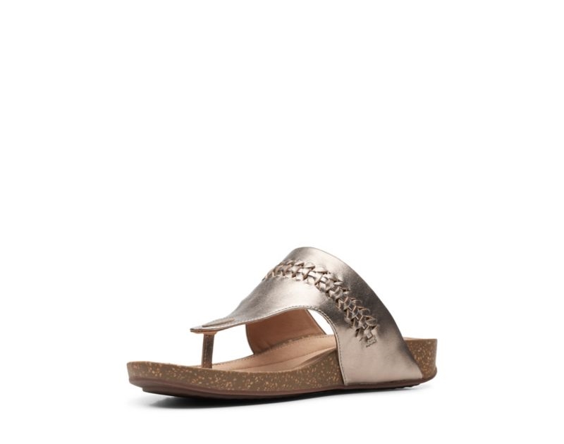 Clarks Un Perri Vibe Flat Sandals Gold Metal Women - India A6G7178-B1
