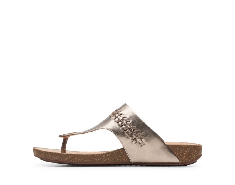 Clarks Un Perri Vibe Flat Sandals Gold Metal Women - India A6G7178-B1