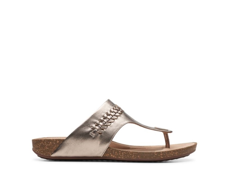 Clarks Un Perri Vibe Flat Sandals Gold Metal Women - India A6G7178-B1