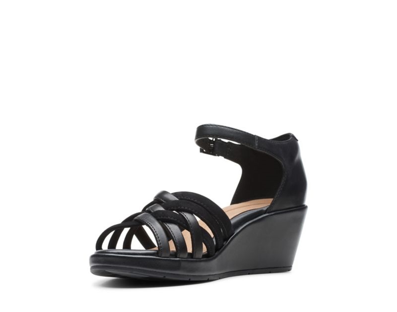 Clarks Un Plaza Vibe Wedge Sandals Black Women - India Z8I6355-B4