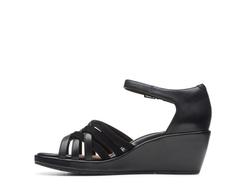 Clarks Un Plaza Vibe Wedge Sandals Black Women - India Z8I6355-B4