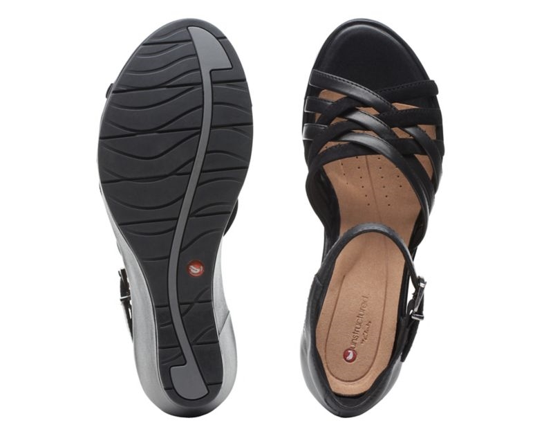 Clarks Un Plaza Vibe Wedge Sandals Black Women - India Z8I6355-B4