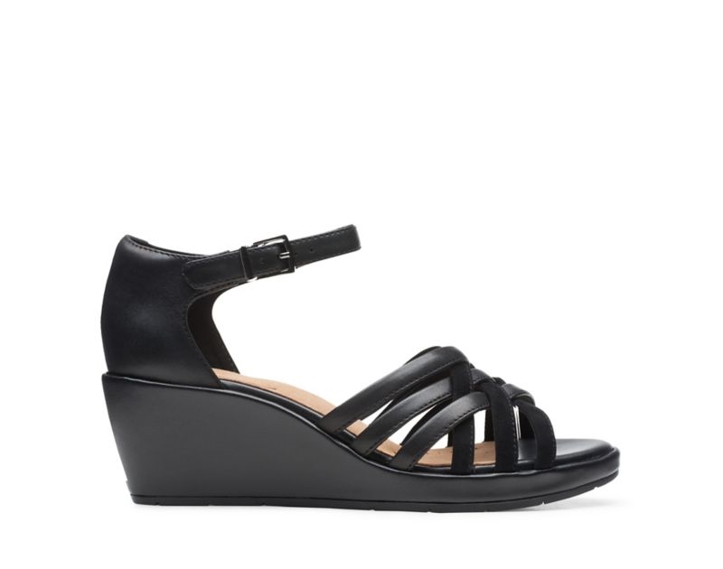 Clarks Un Plaza Vibe Wedge Sandals Black Women - India Z8I6355-B4